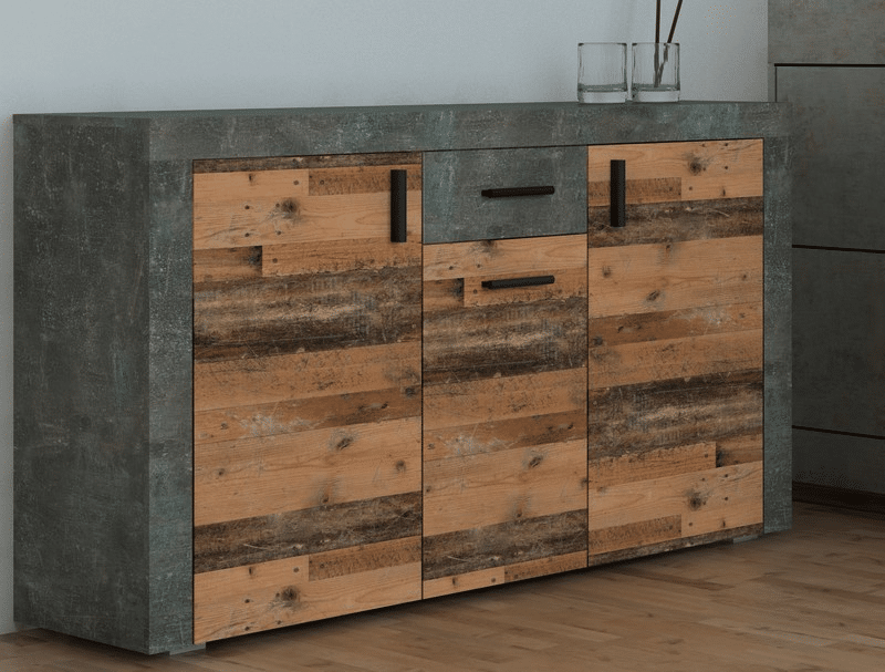 Asko Komoda Pico, tmavý beton/vintage optika dřeva