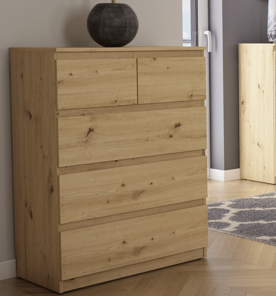Asko Komoda s 5 zásuvkami Carlos, dub artisan, 75 cm