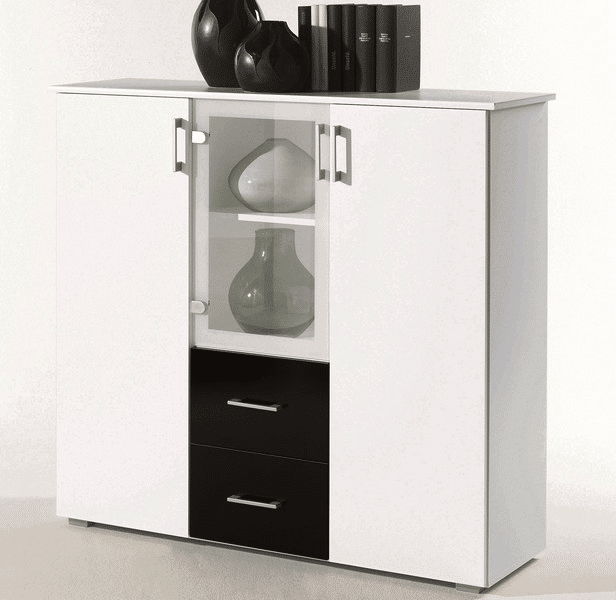 Asko Komoda s prosklením Lift, bílá/černá