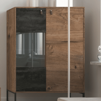 Asko Vitrínová skříňka Dark, dub ribbeck/černý kámen
