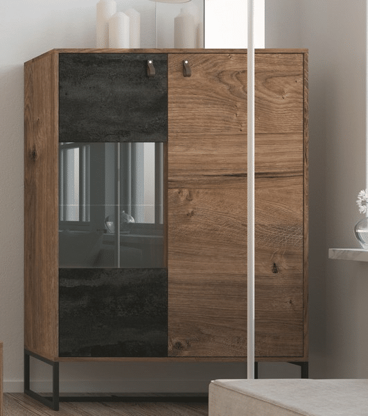 Asko Vitrínová skříňka Dark, dub ribbeck/černý kámen