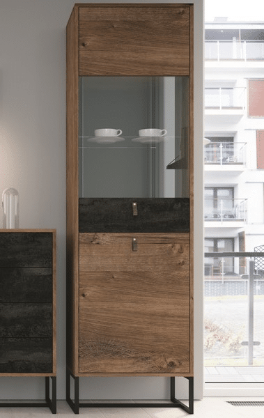 Asko Vysoká vitrína Dark, dub ribbeck/černý kámen