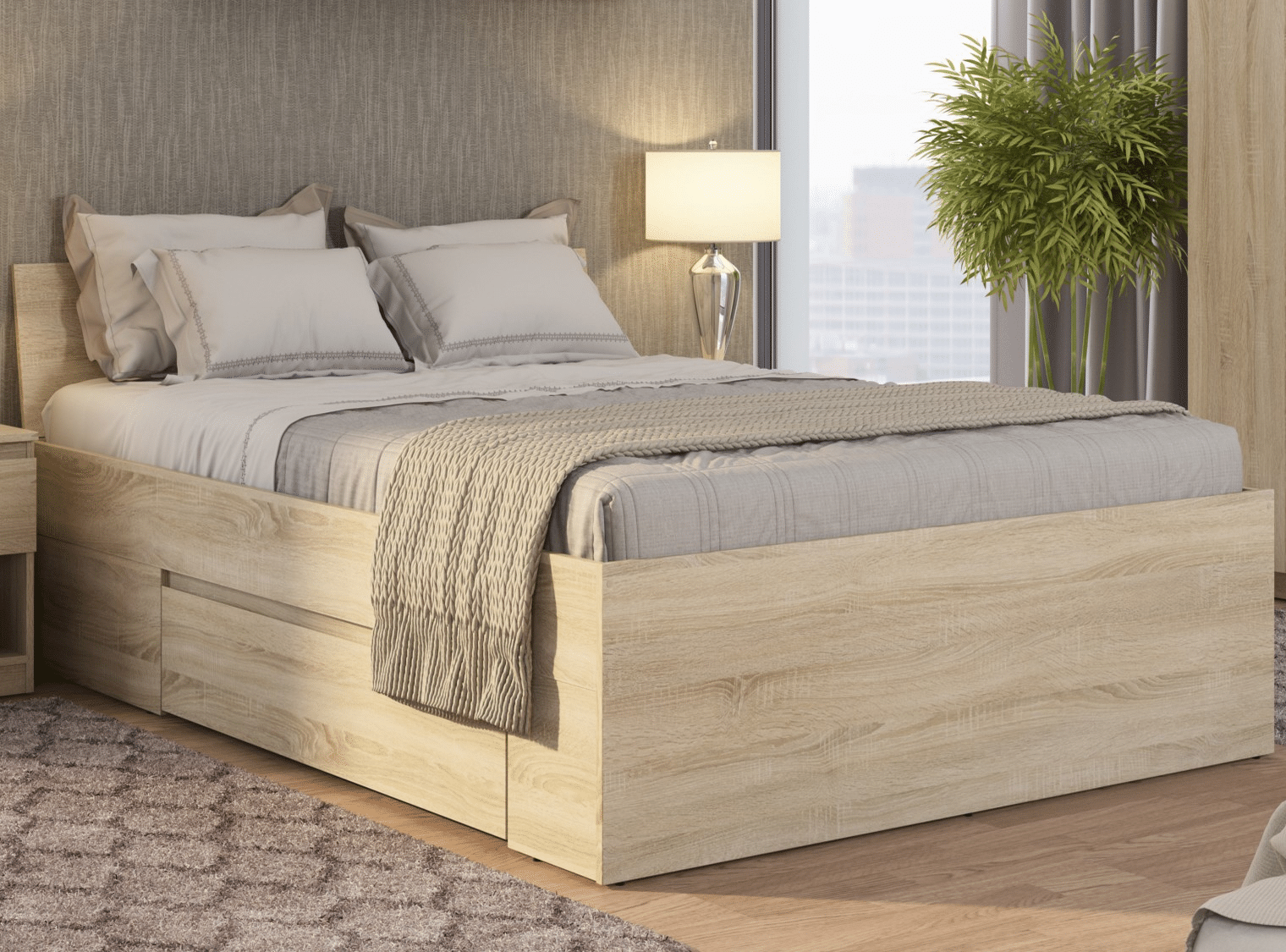 Asko Postel se zásuvkami Carlos 140x200, dub sonoma